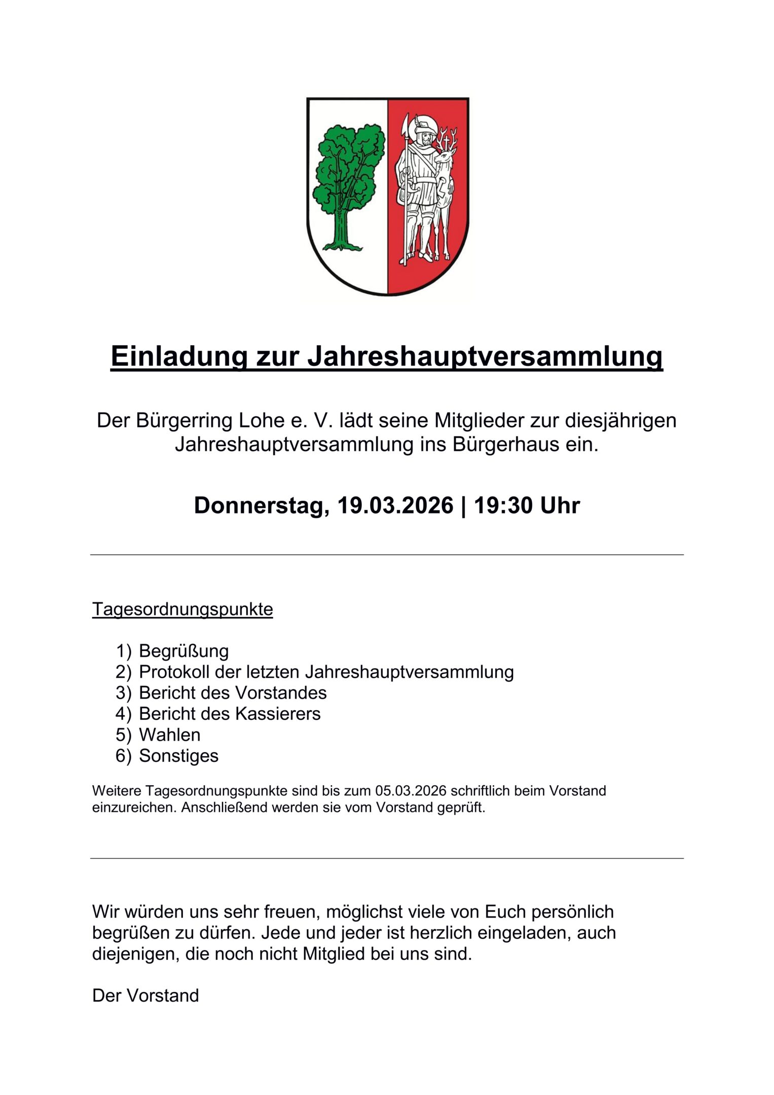 Jahreshauptversammlung Bürgerring Lohe e.V.