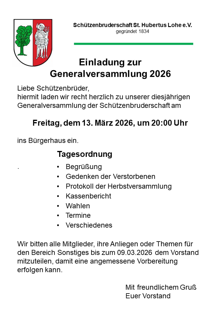 Generalversammlung St.Hubertus Lohe e.V.